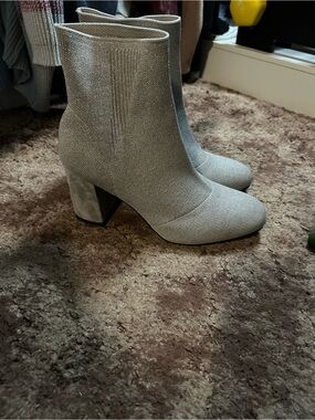 MIA Silver Metallic Knit Ankle Boots